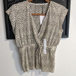 Beige and Black Polka Dot Stretchy Top, Size M